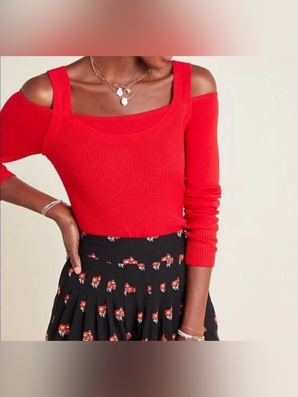 Anthropologie red jamie ribbed sweater